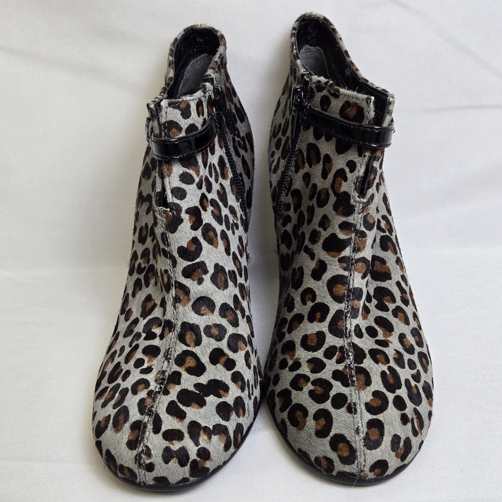 Aerosoles Patrole Car Leopard Print Ankle Booties, Patent Leather Buckle, Size 6